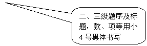 圆角矩形标注: 二、三级题序及标题，款、项等用小4号黑体书写